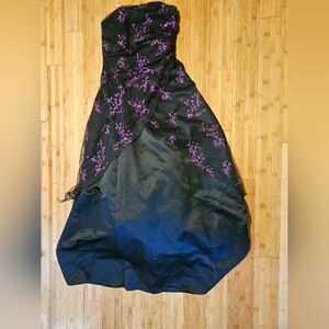 Purple and black sleeveless gown